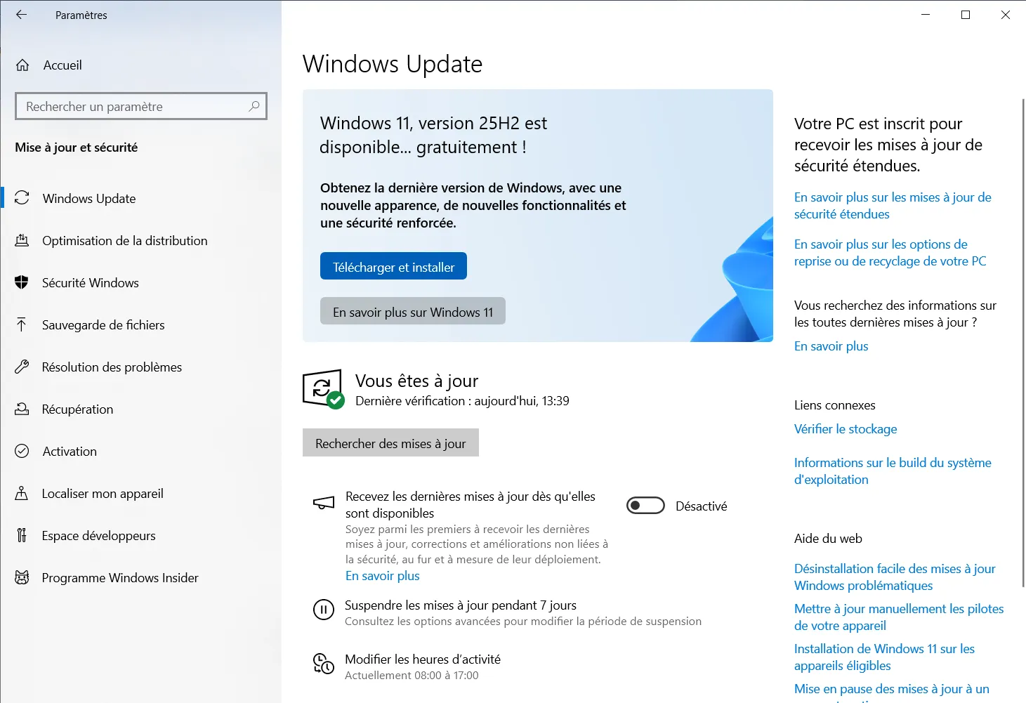 your PC is registered to receive extended security updates