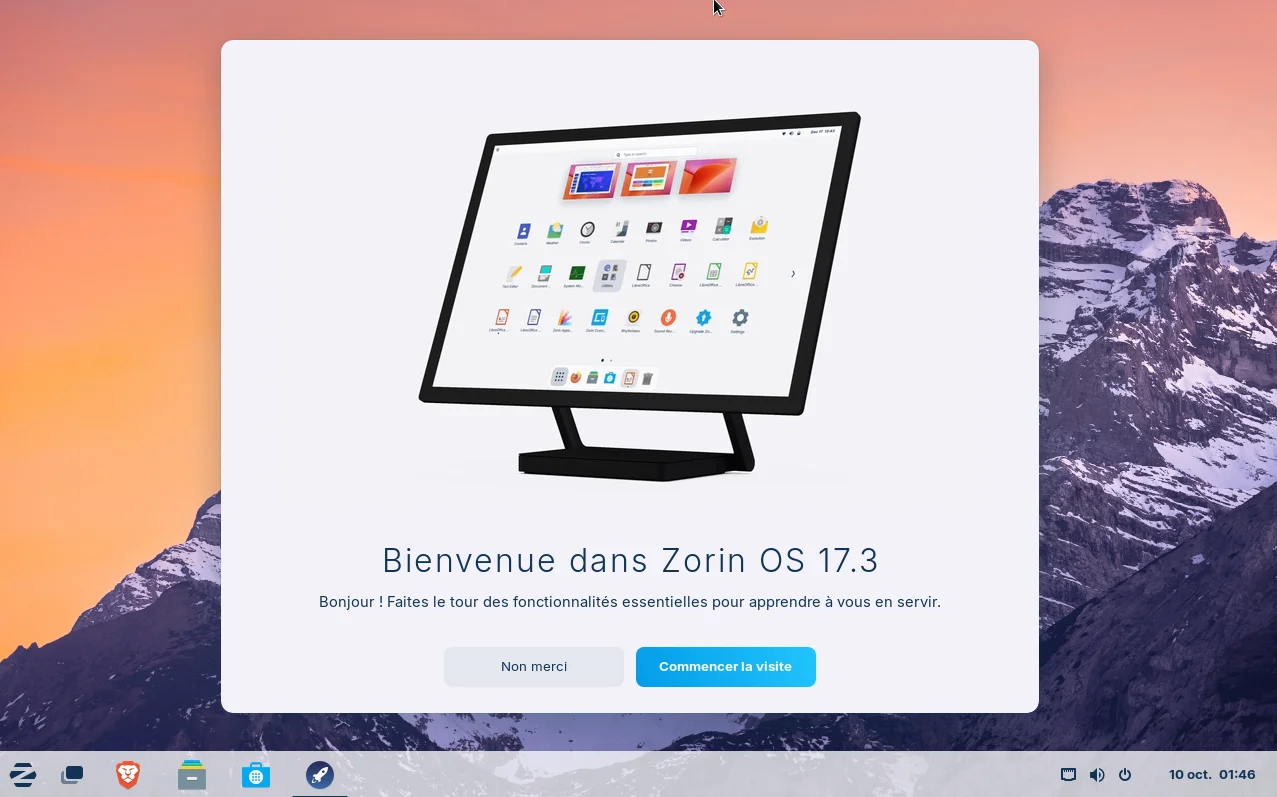 zorin os desktop première connexion