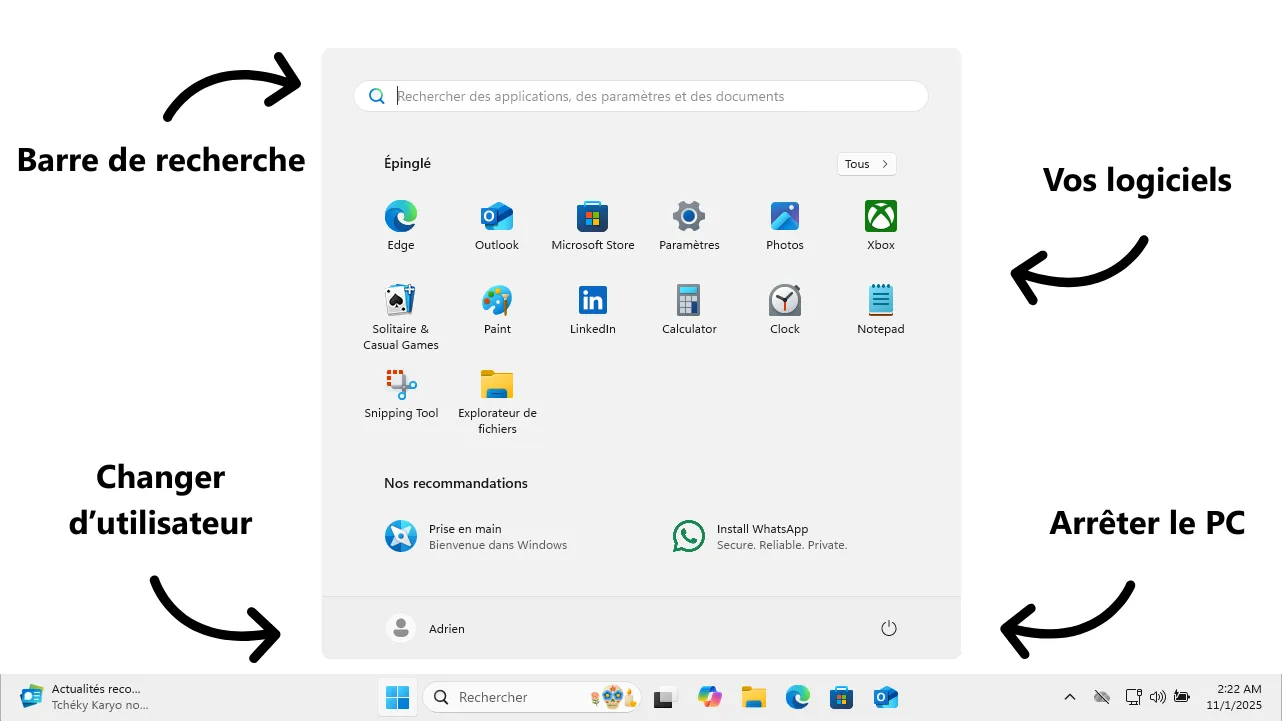 ouvrir le Le menu démarrer Windows