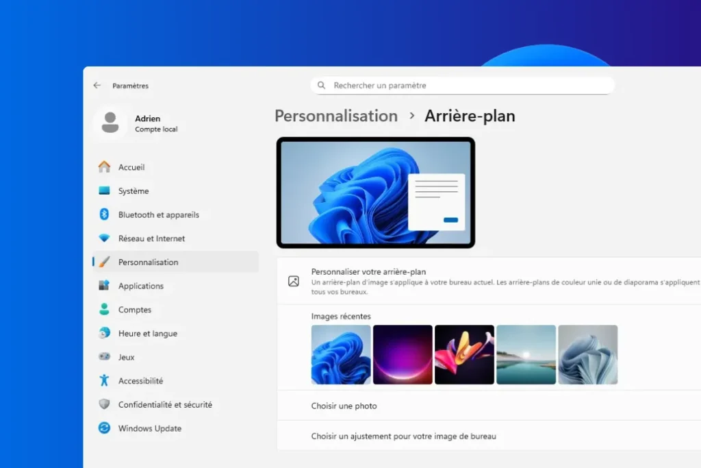 Modifier le fond d'écran sur Windows 11