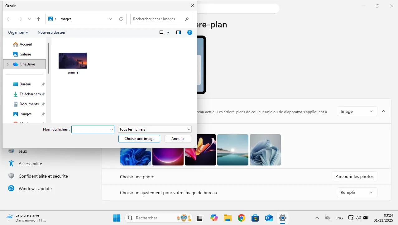 Sélection d’une image personnelle à utiliser comme fond d’écran