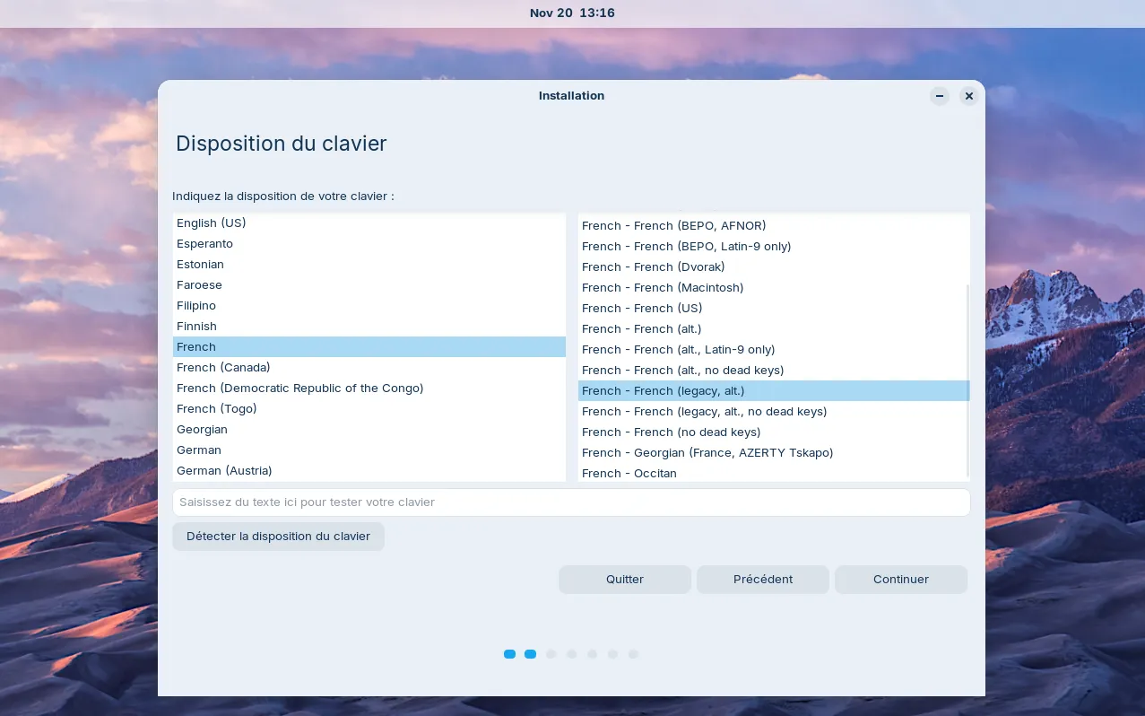 Sélectionner la disposition du clavier zorin OS