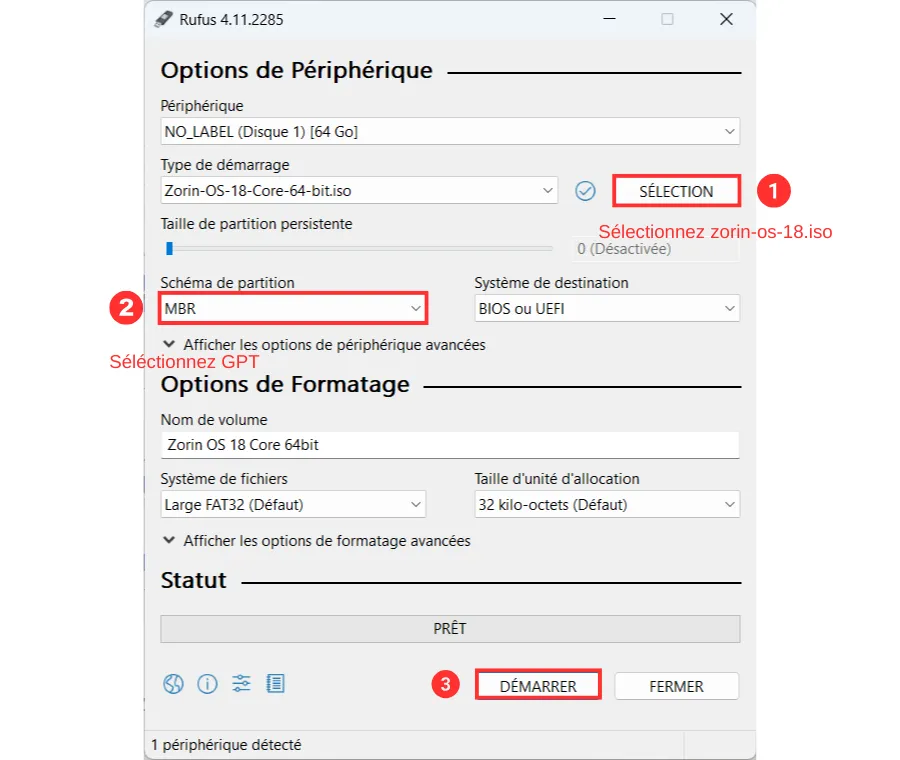 Sélectionnez zorin-os-18.iso