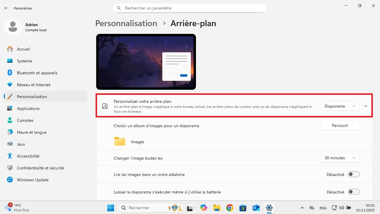Utiliser un diaporama comme fond d'écran sur Windows 11