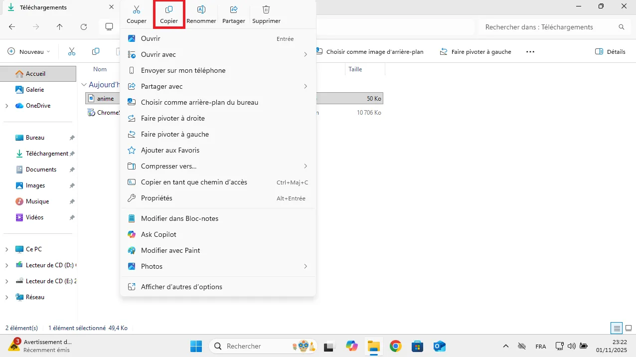 Copier un document ou un dossier sur Windows