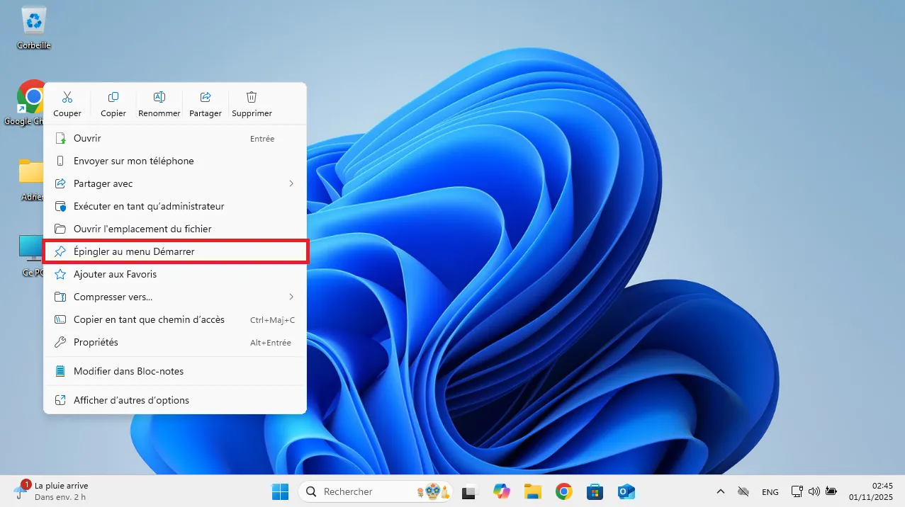 épingler un logiciel au menu démarrer de Windows