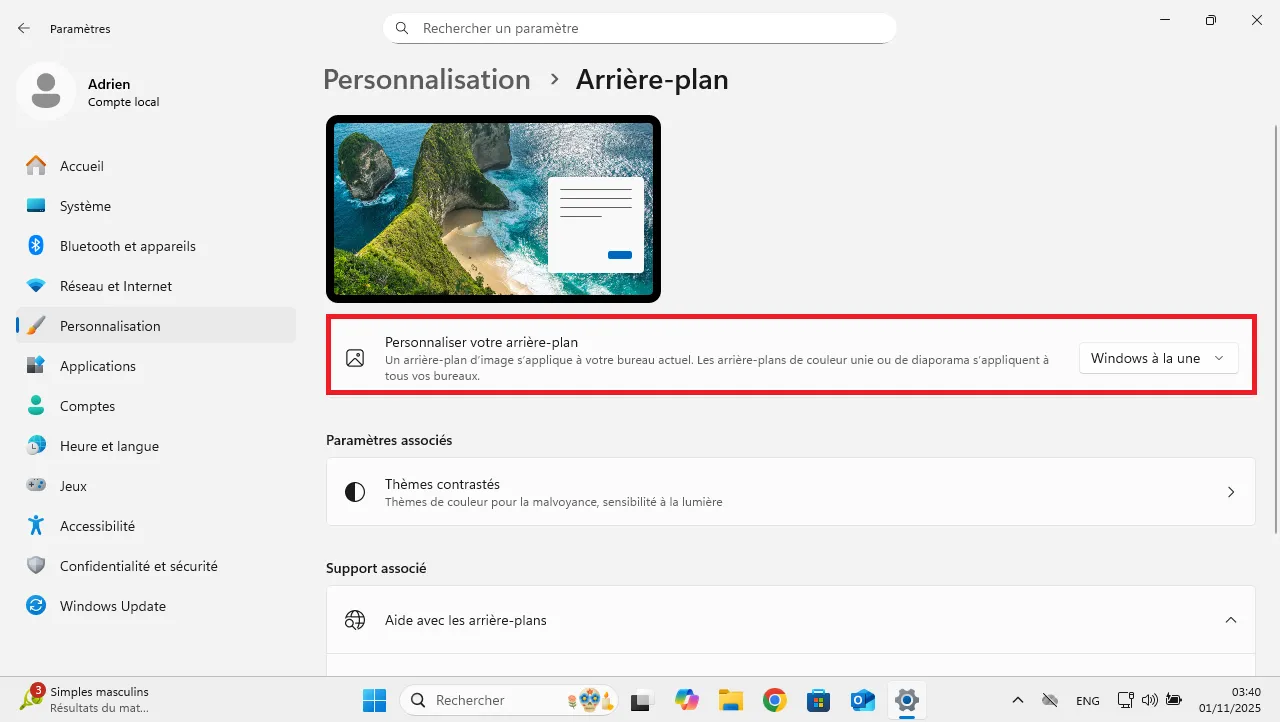 fond d'écran qui change chaque jour avec Windows à la une