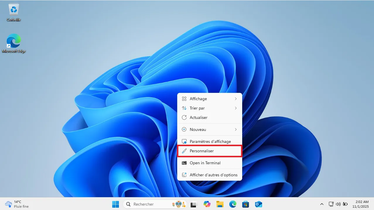 rapide aux paramètres d’arrière-plan depuis le Bureau Windows