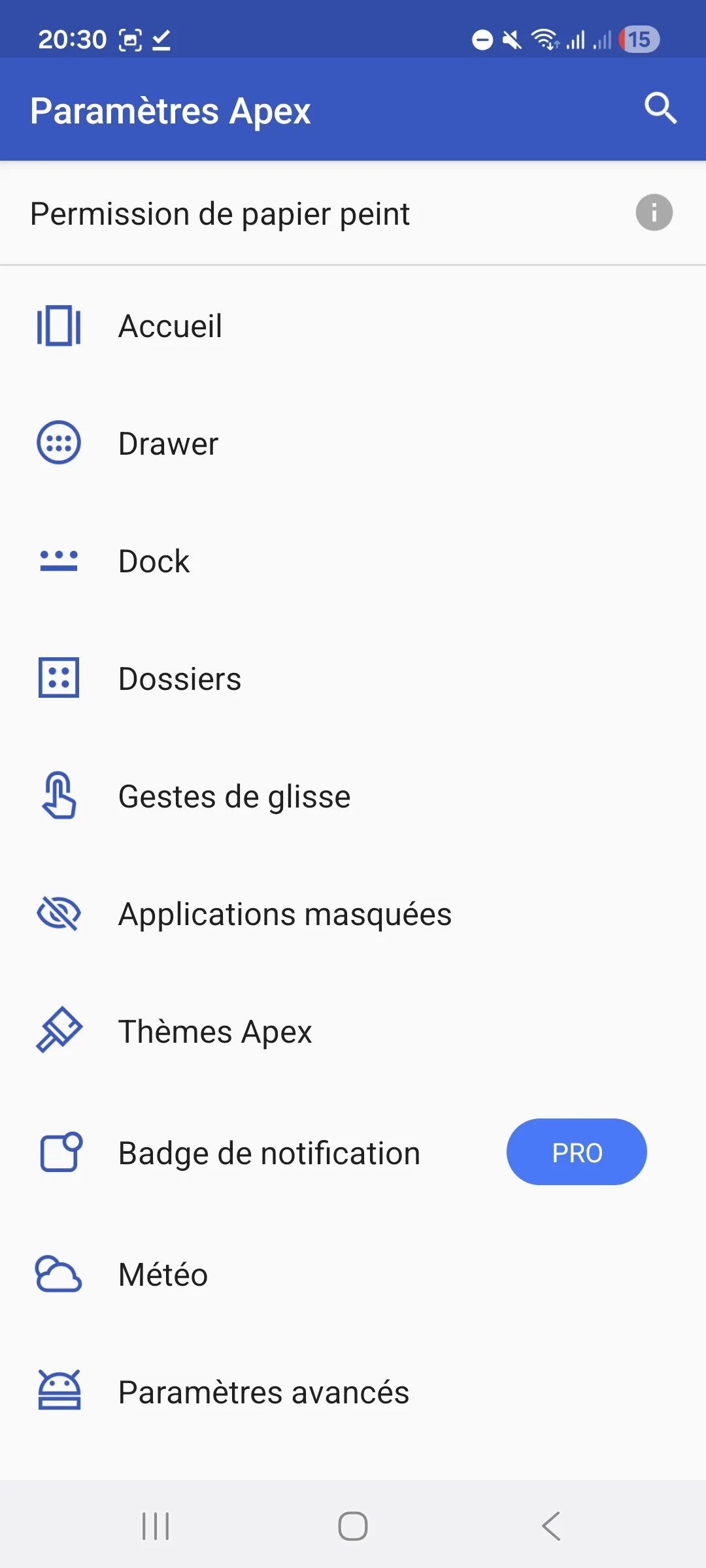 Configuration des paramètres de Apex Launcher