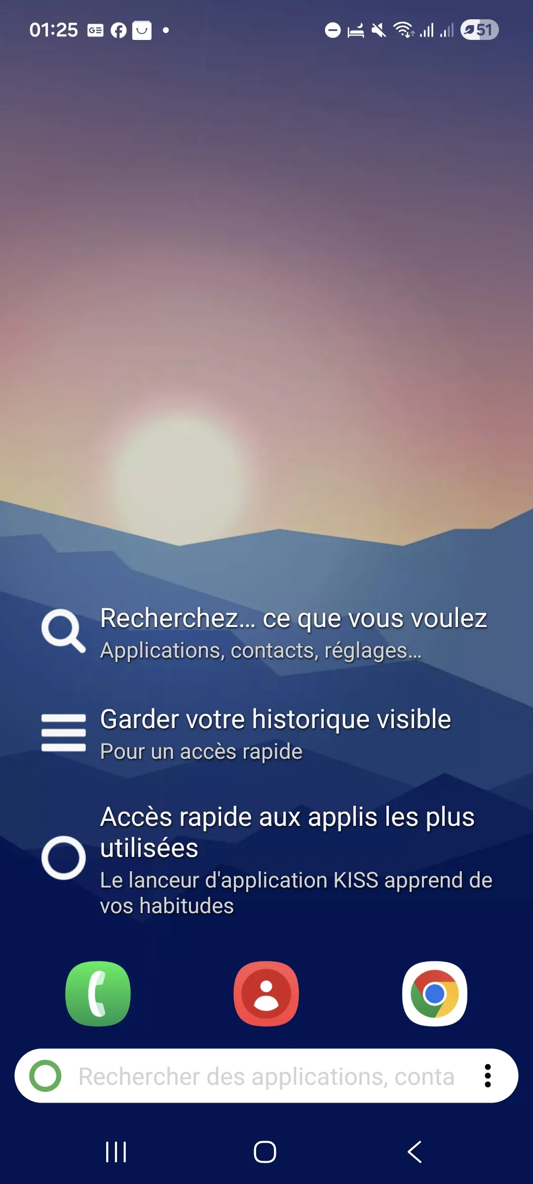 Écran d'accueil de KISS launcher
