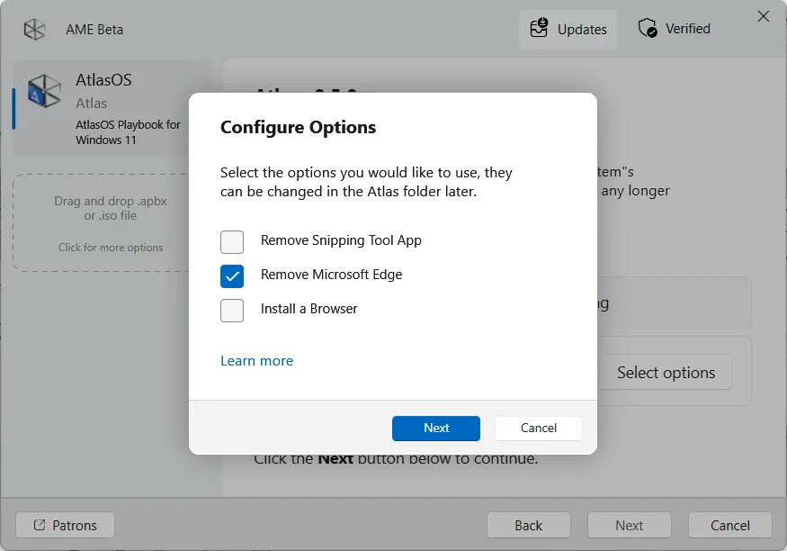 Options de suppression de Microsoft Edge et outils Windows