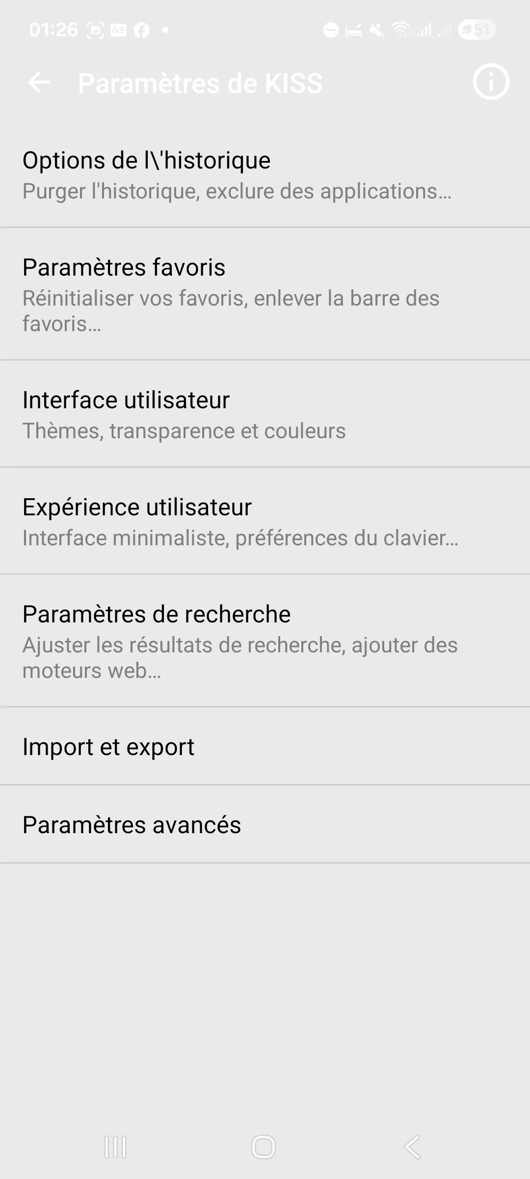 Paramètres de personnalisation de KISS Launcher