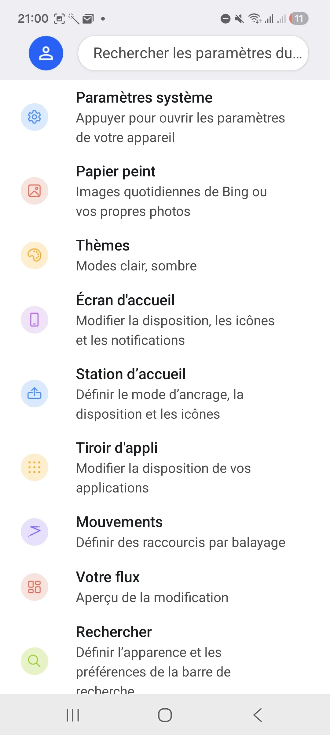 Paramètres de personnalisation de Microsoft Launcher