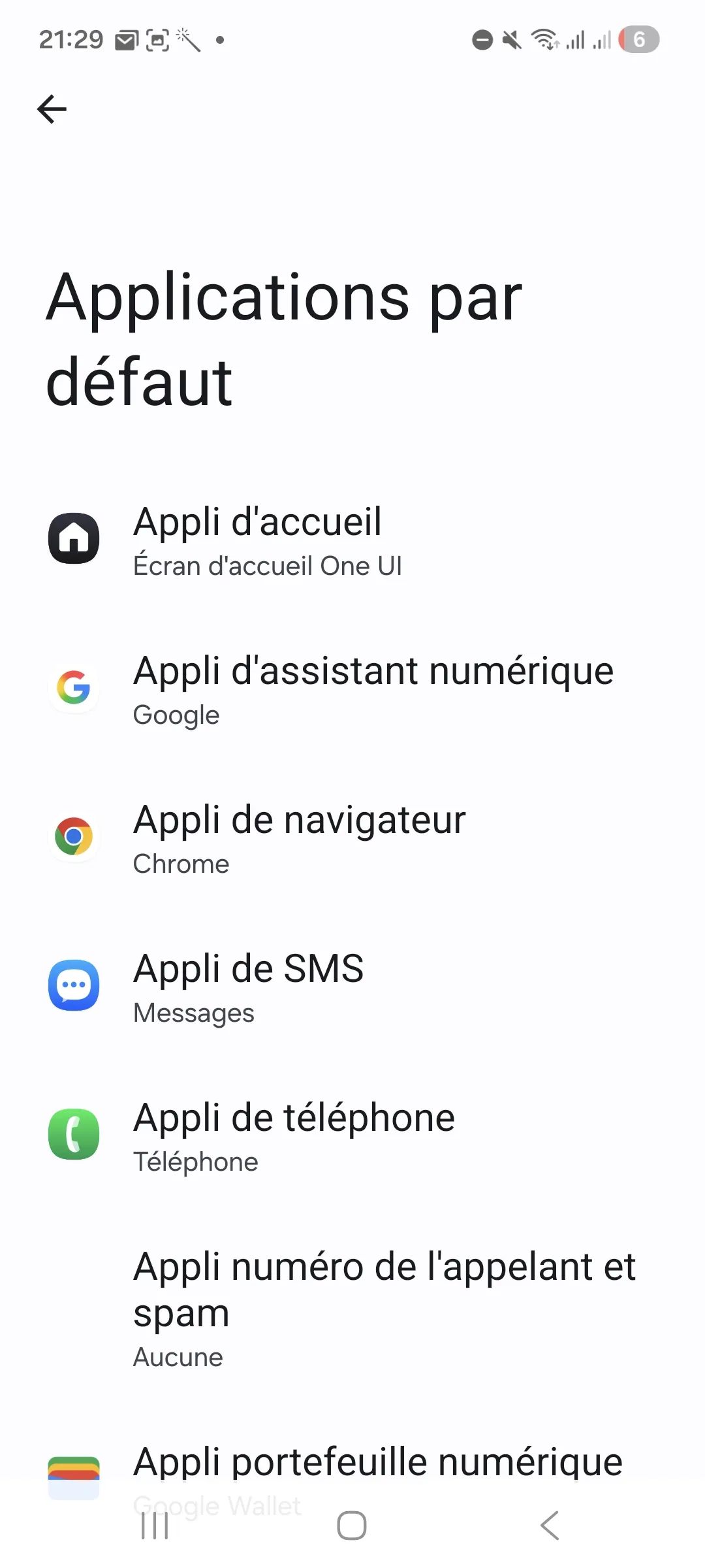Paramètres système pour choisir les applications par defaut sur Android