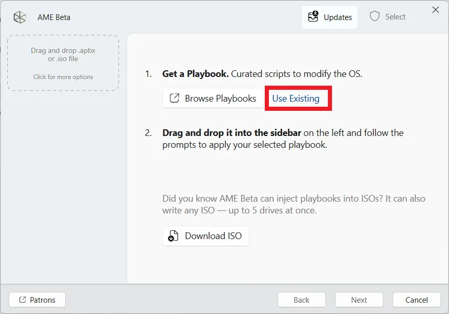 Utilisation d’un playbook existant dans AME Beta pour Windows 11
