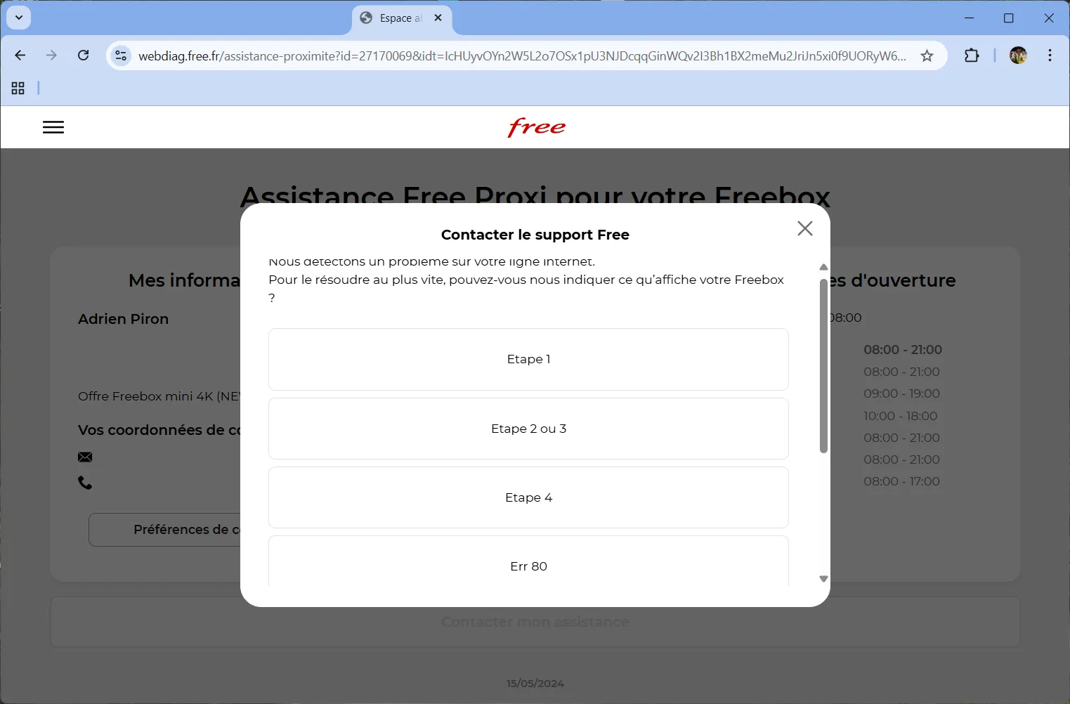 rensigner étape blocage sur la Freebox