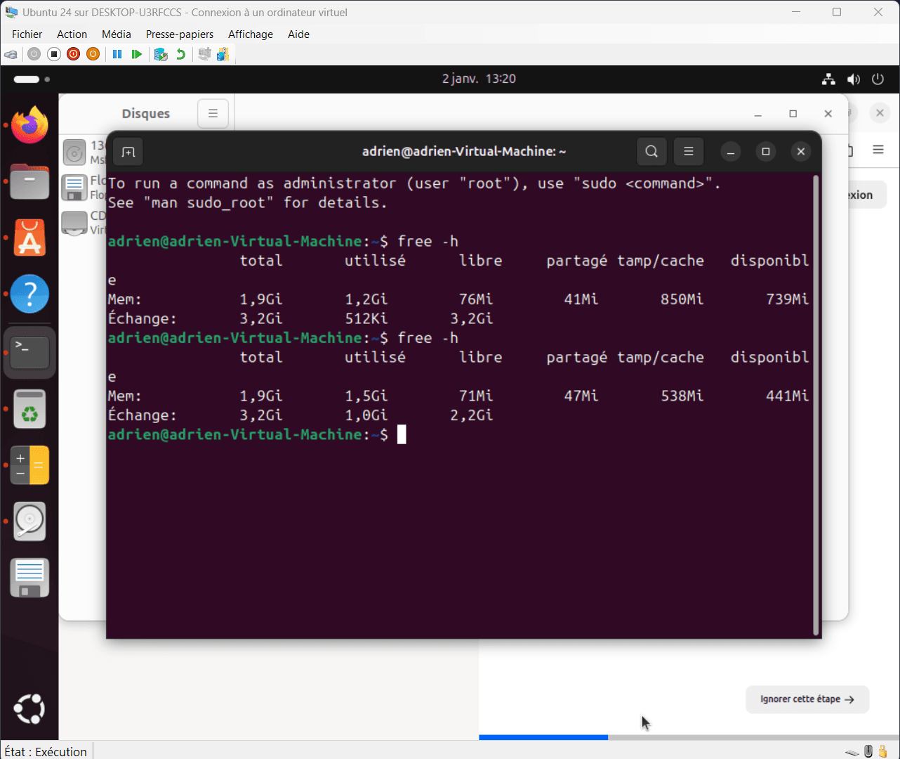 Linux utilise un cache disque pour compenser le manque de RAM