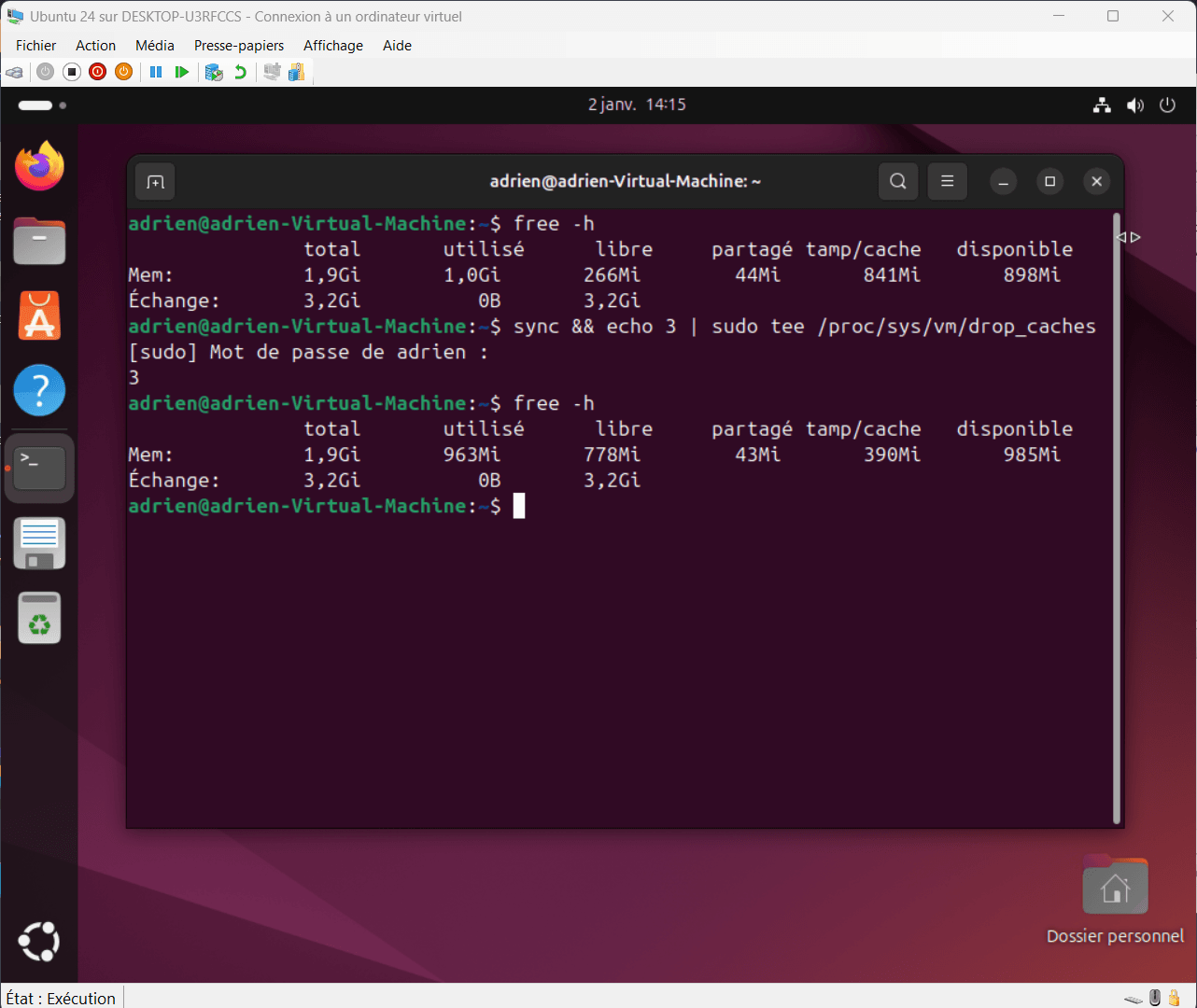 Le cache de page en mémoire vie ne soit pas être supprimé