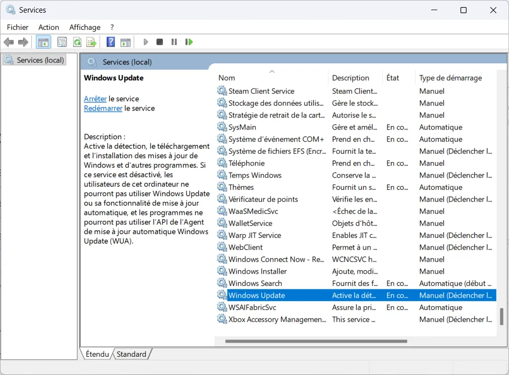 désactiver définitivement les mises à jours Windows via les services.msc