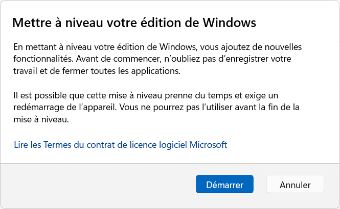 mise &agrave; niveau de Windows 11 Famille vers Windows 11 Pro