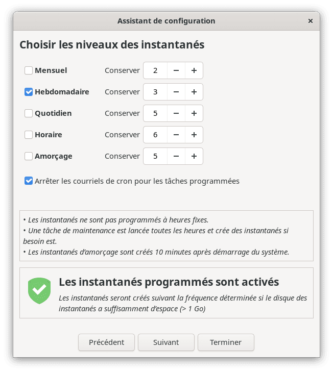 planification des sauvegardes sur Timeshift