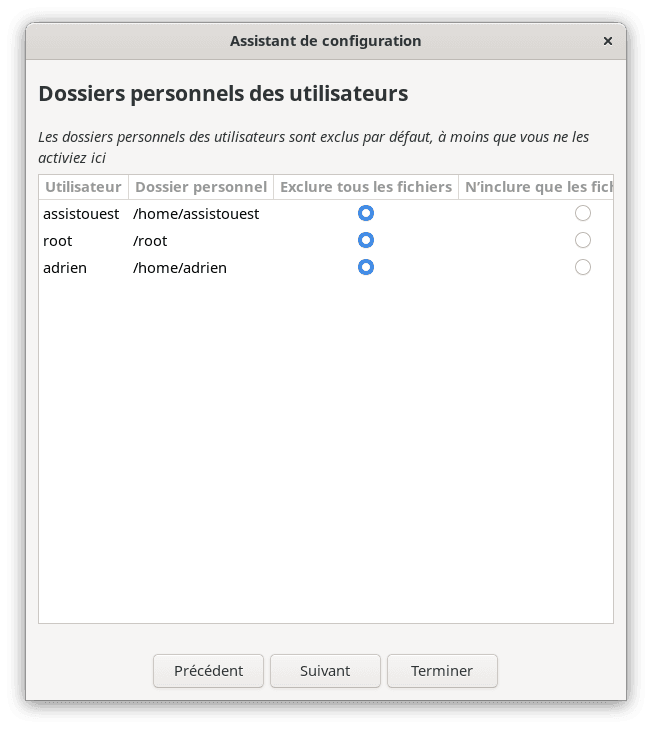 l'exclusion de certains r&eacute;pertoires sur Timeshift