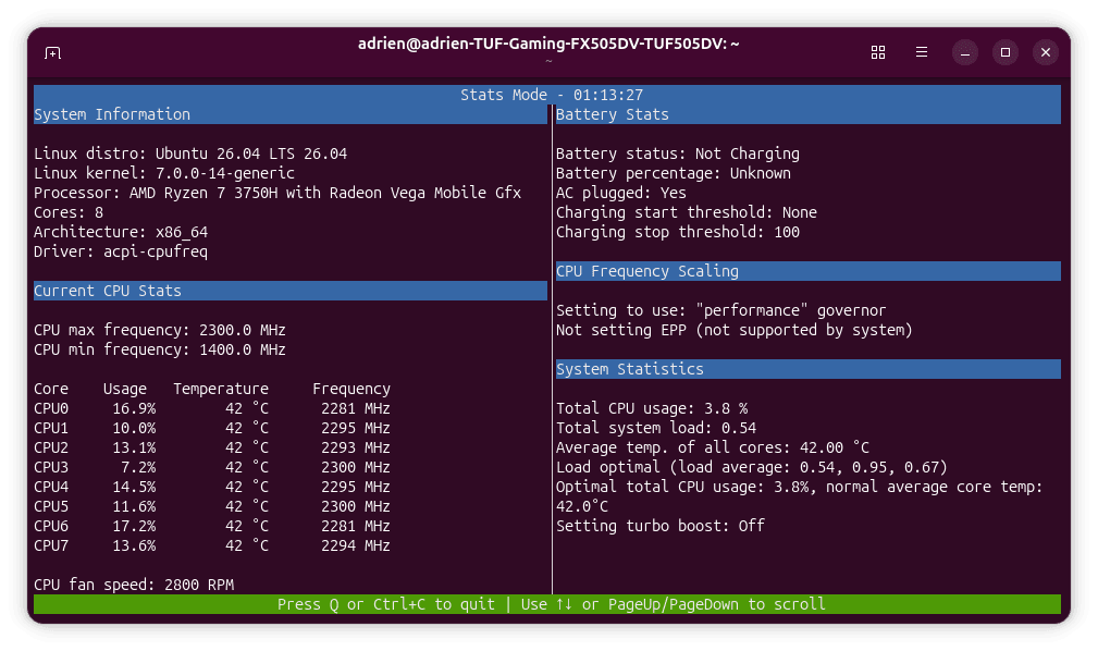 CPUfrequence GUI pour vérifier les stats