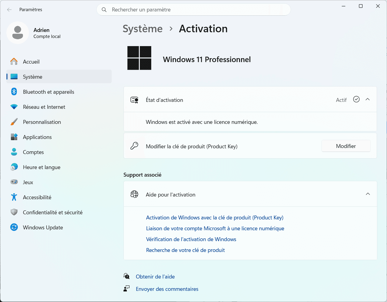 Mise &agrave; niveau r&eacute;ussi vers Windows 11 Professionnel