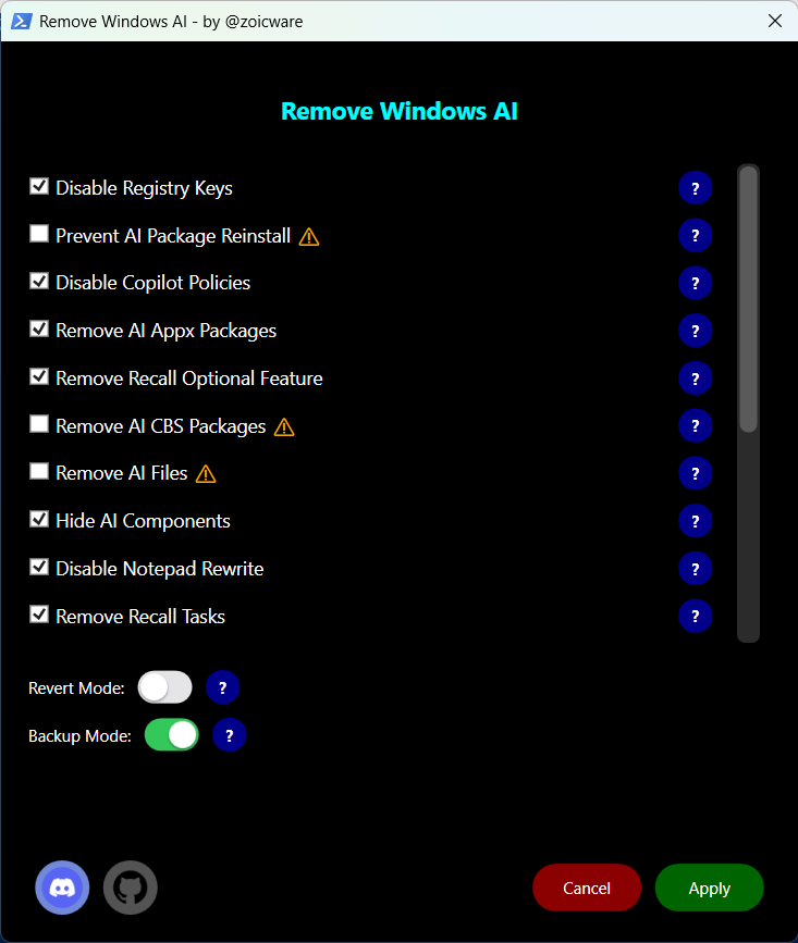 Remove Windows AI et son interface graphique