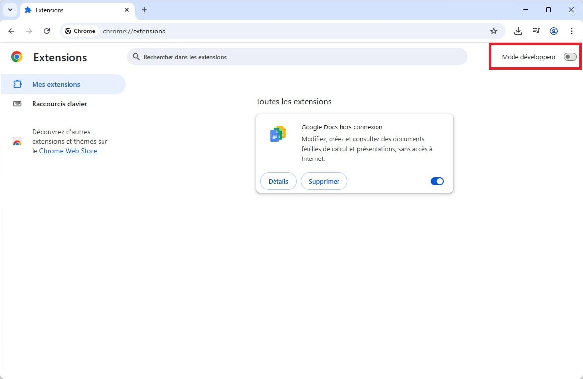 activer le mode développeur dans Google Chrome Manifest V3