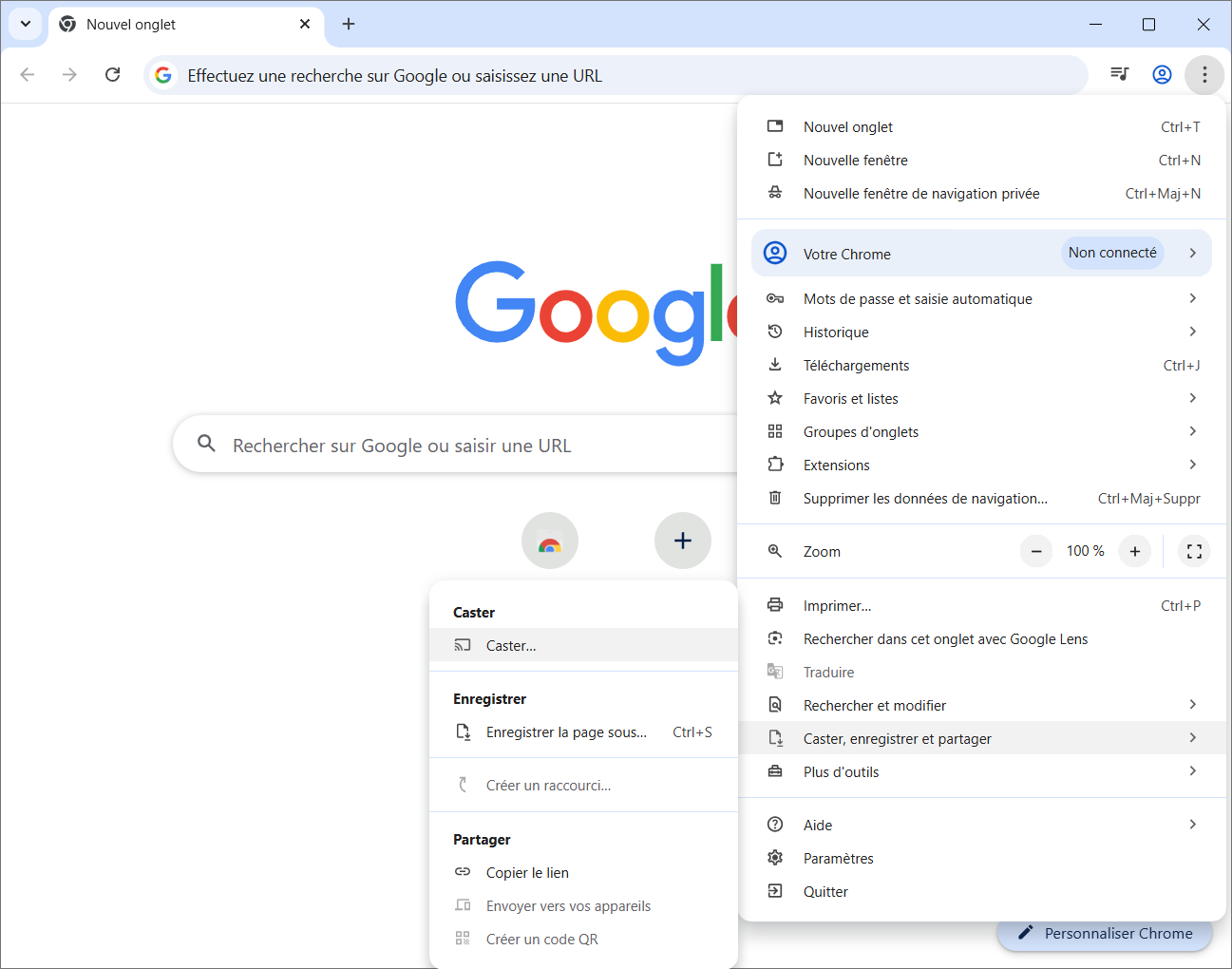 caster une page, une vid&eacute;o ou votre &eacute;cran depuis Google Chrome
