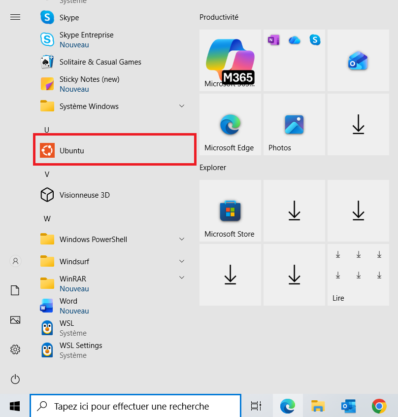 la distribution linux que vous avez téléchargé est ensuite disponible sur Windows