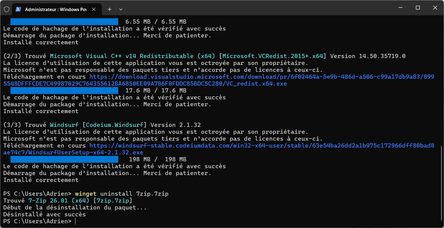 le paquet 7zip &agrave; bien &eacute;t&eacute; d&eacute;sinstall&eacute;