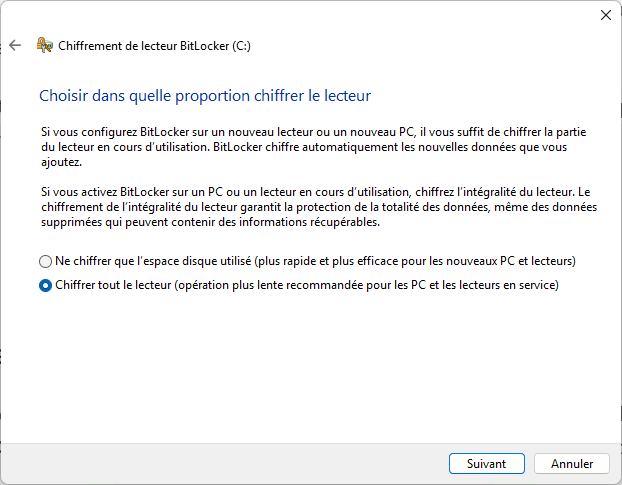mode de chiffrement complet ou fichiers uniquement