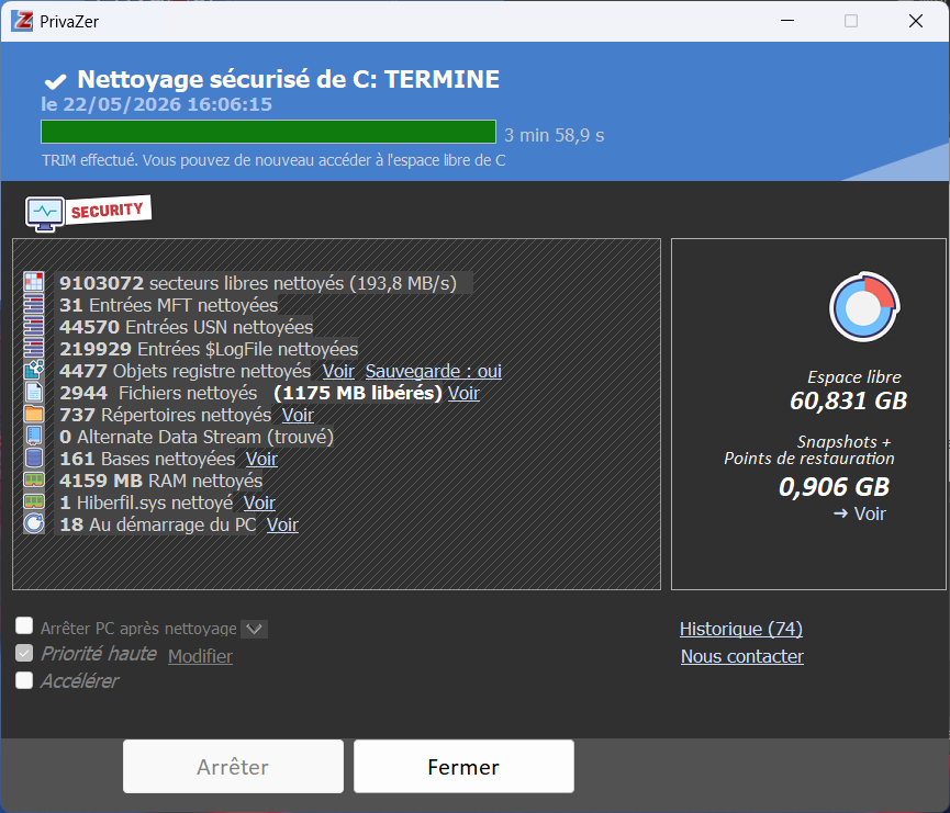 nettoyage sécurisé ok