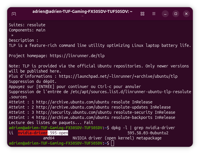 trouver la version du pilote NVIDIA installé sur Linux