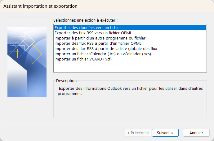 exporter les données outlook vers un fichier