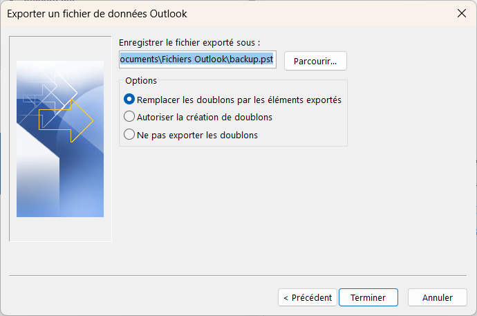exporter un fichier de données outlook