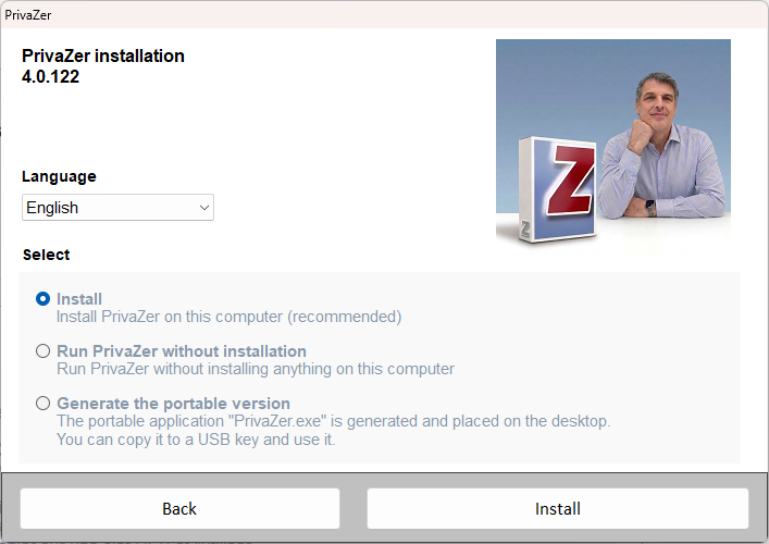 install Privazer on your computer or as a portable version on a USB key