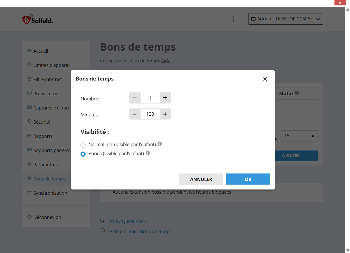 Bon de temps bonus pour les vacances dans Salfeld Child Control