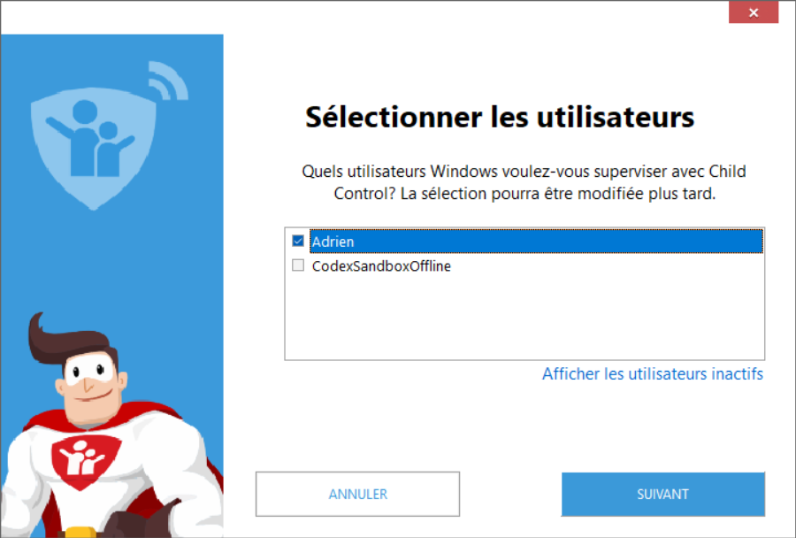 Choix des utilisateurs Windows à superviser avec Salfeld Child Control