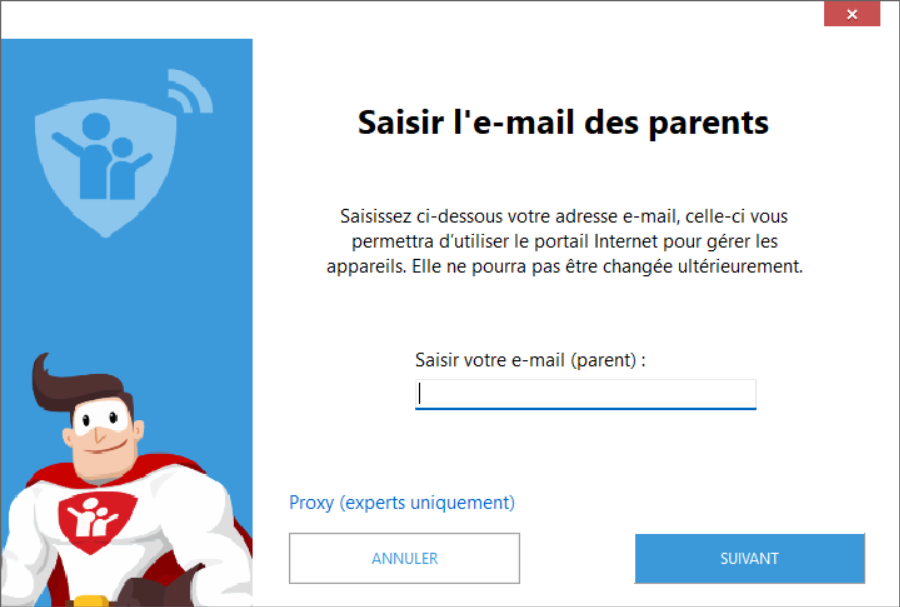 Saisie de l'e-mail parent pour accéder au portail Salfeld Child Control