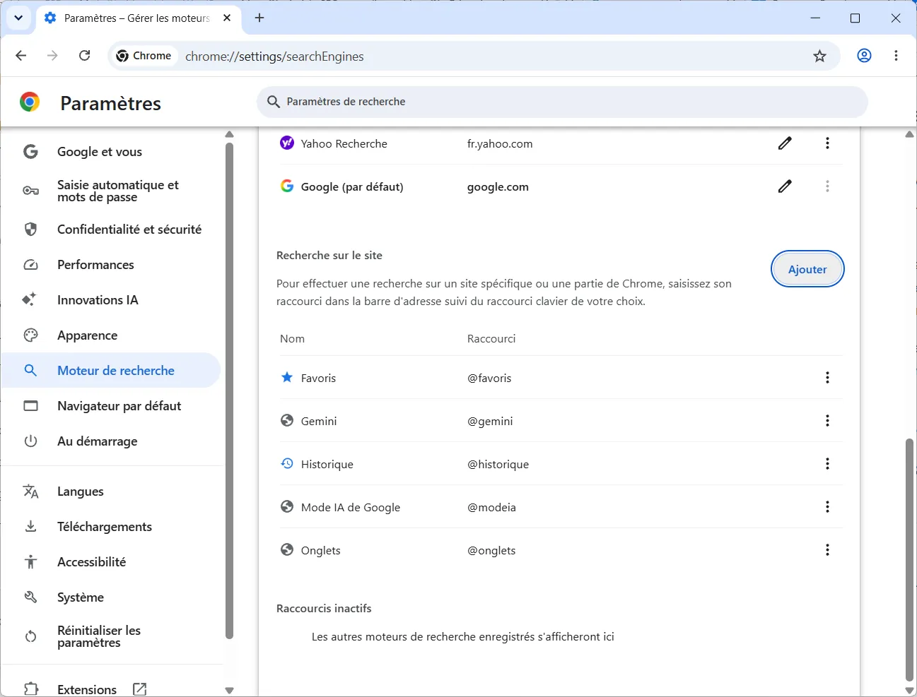 Ajouter un moteur de recherche personnalis&eacute; dans Google Chrome
