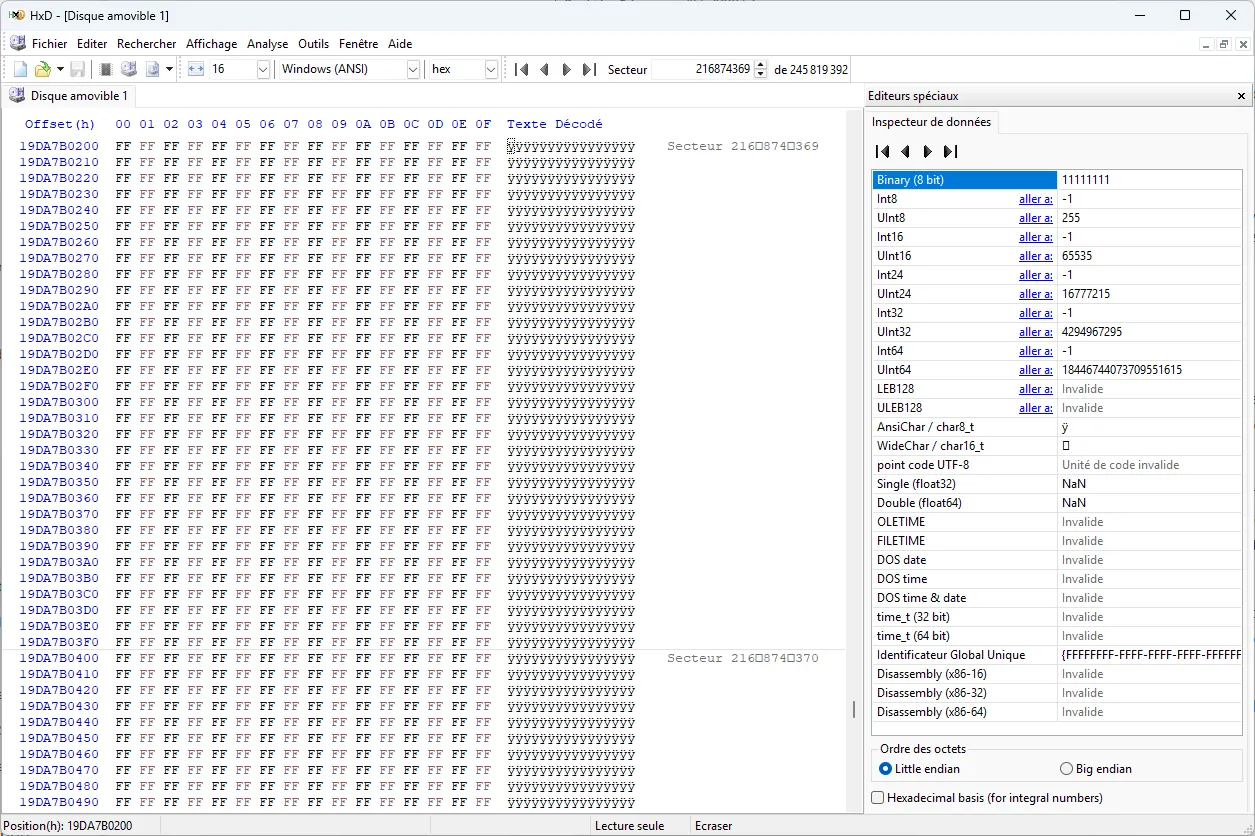 Lectura hexadecimal de la tarjeta SD con HxD en Windows