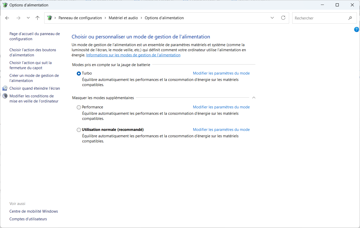 V&eacute;rifier les param&egrave;tres d&rsquo;alimentation de Windows et du logiciel constructeur