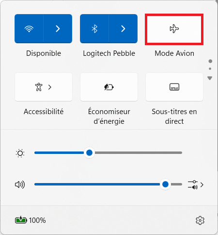 Turn off aeroplane mode from the taskbar