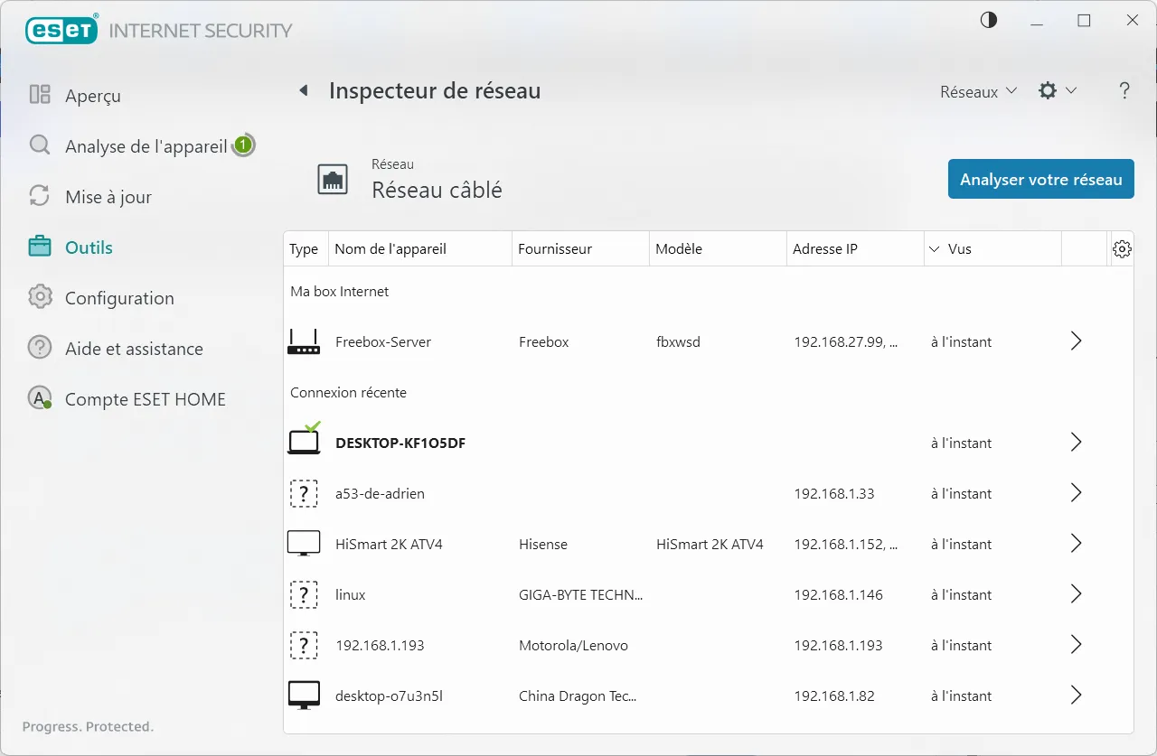 inspecteur des appareils pr&eacute;sents sur le r&eacute;seau local